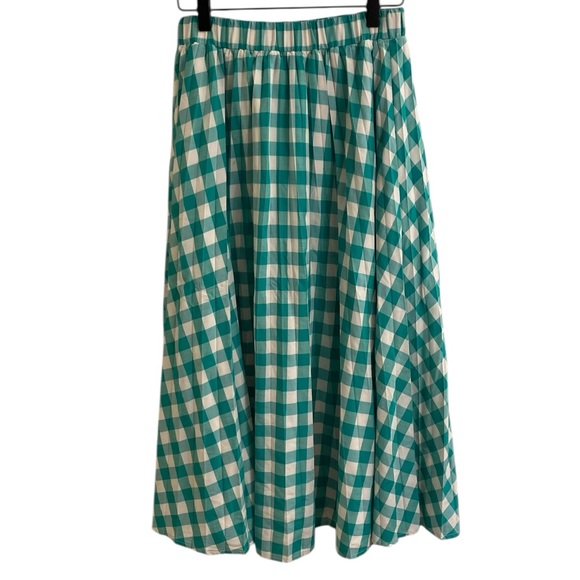 a new day Green Gingham Midi Skirt Pleated Swishy Garden Party Fairy Skirt Small - Picture 3 of 13